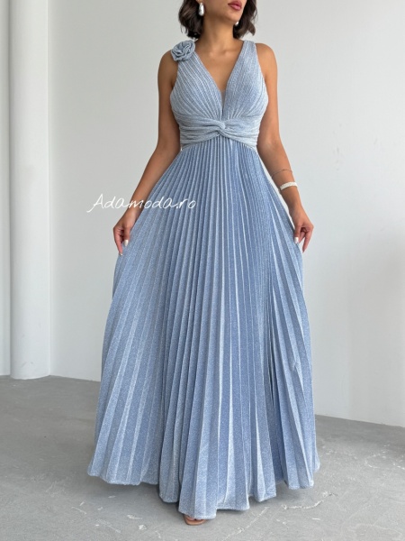 Rochie eleganta lunga plisata cu insertii sclipitoare