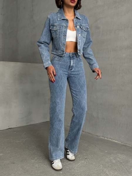 Compleu elastic din blugi cu insertii in material
