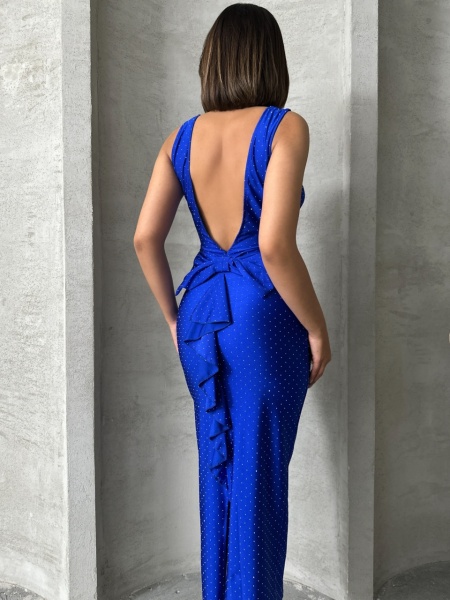 Rochie eleganta din lycra cu spatele gol si accesorizata cu strasuri