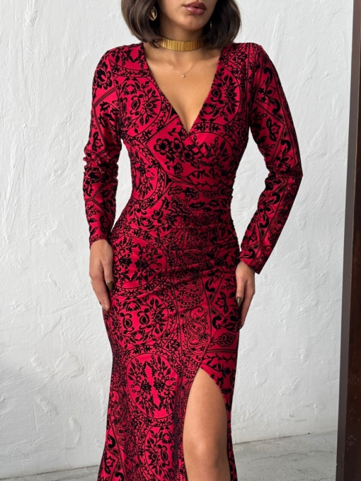 Rochie lungă elegantă cu decupaj pe picior si decolteu în V - Img 1