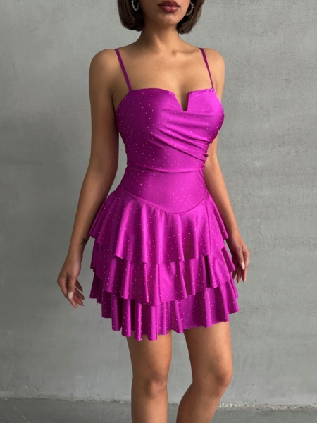 Rochie eleganta cu volane si aplicatii din strasuri
