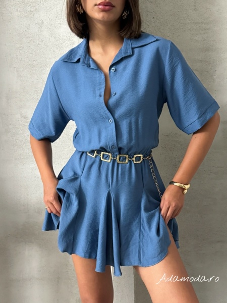 Rochie tip camasa cu elastic in talie