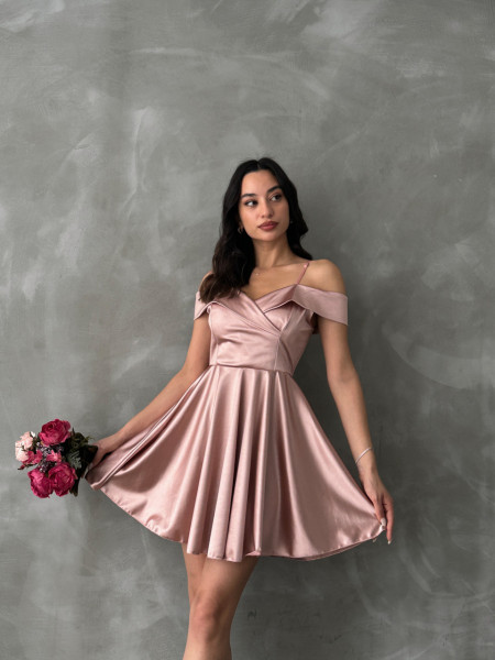 Rochie eleganta din satin scurta cu bretele
