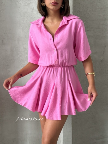 Rochie tip camasa cu elastic in talie