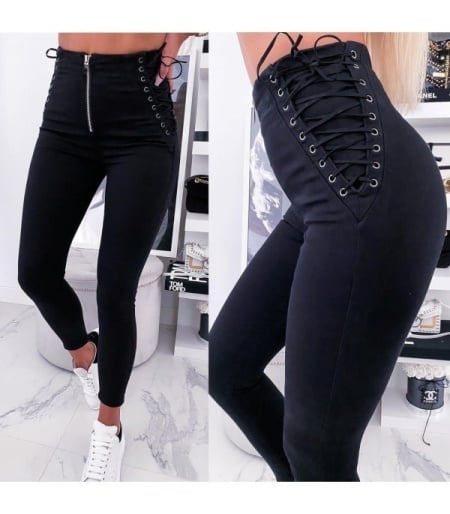 Blugi skinny cu siret pe lateral