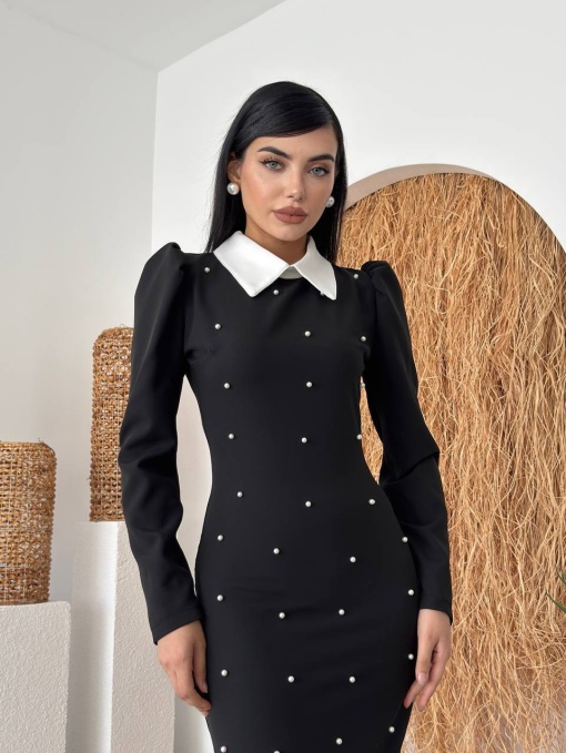 Rochie eleganta lunga accesorizata cu perlute