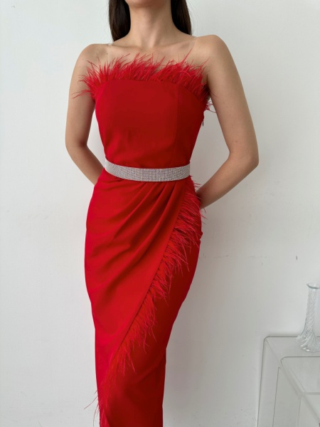 Rochie eleganta lunga cu pene