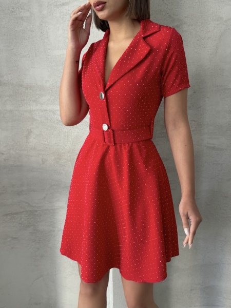 Rochie scurta cu aplicatii din strasuri si accesoriu curea