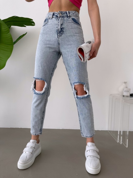 Blugi dama mom fit cu rupturi - Img 1