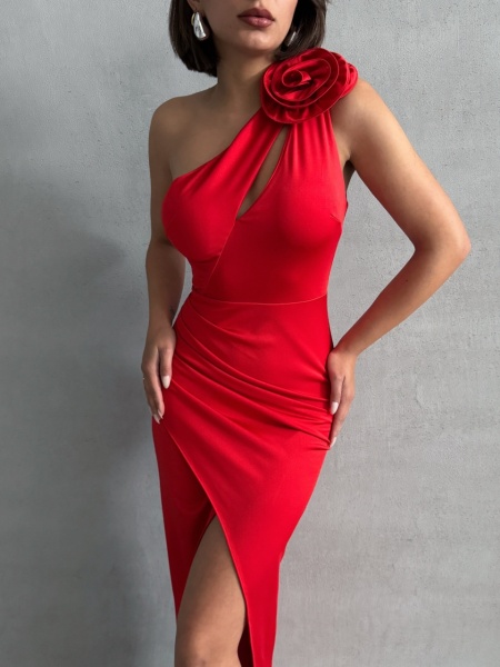 Rochie din lycra cu accesoriu pampon