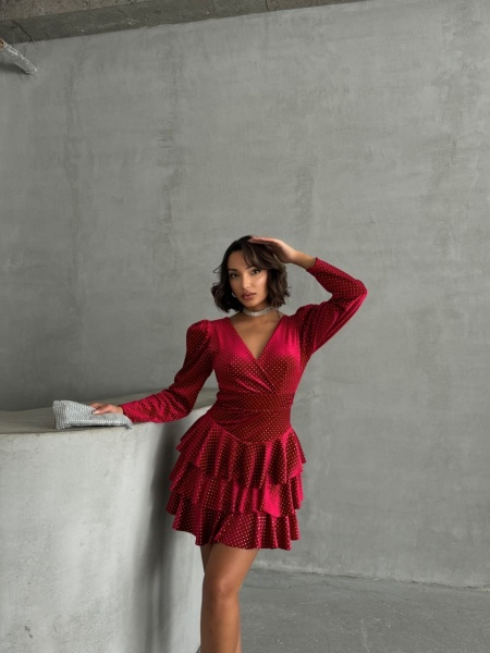 Rochie eleganta scurta din catifea cu volane