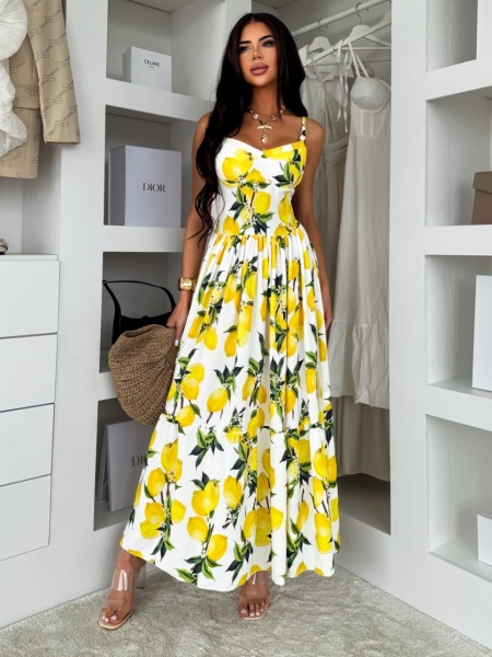 Rochie lunga cu imprimeu de lamaie