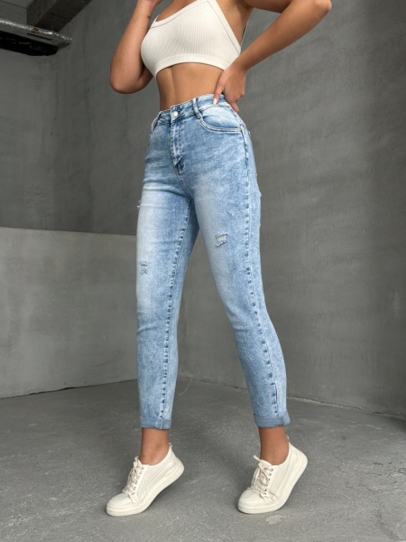 Blugi mom fit elastici cu rupturi