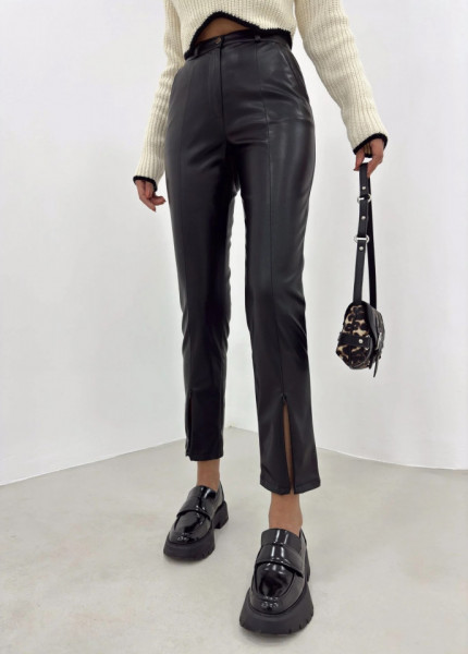 Pantaloni dama din piele ecologica cu fermoar