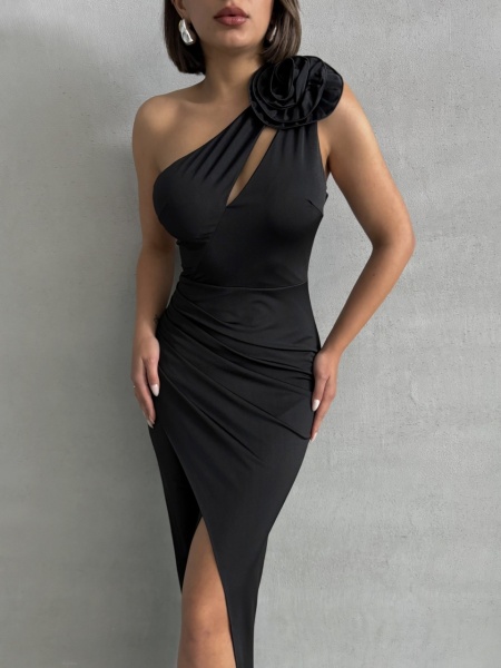 Rochie din lycra cu accesoriu pampon