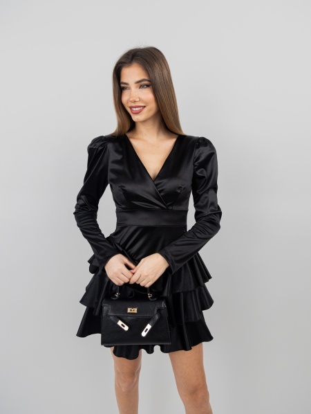 Rochie scurta din satin cu volane