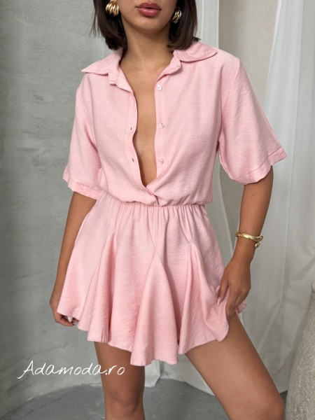 Rochie tip camasa cu elastic in talie