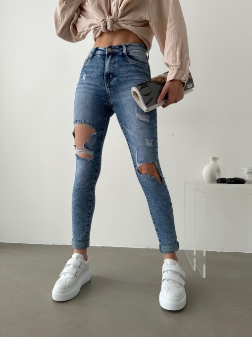 Blugi dama skinny cu rupturi - Img 1