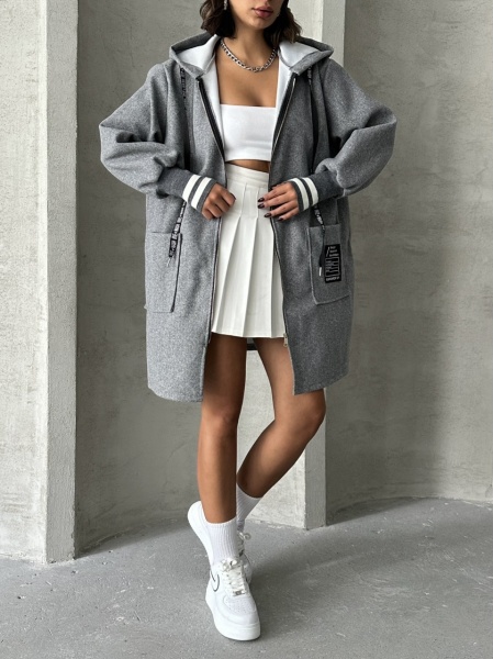 Cardigan lung oversize cu manseta la maneci