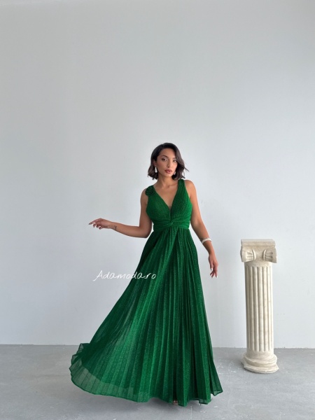 Rochie eleganta lunga plisata cu insertii sclipitoare