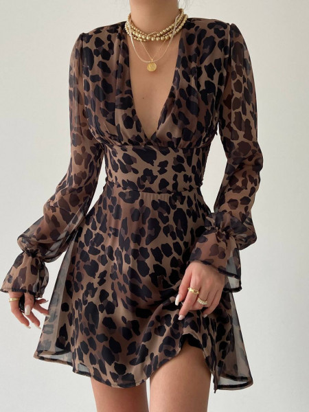 Rochie scurta cu spatele gol animal print - Img 1