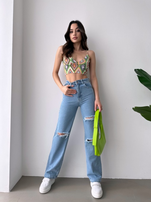 Blugi dama evazați cu rupturi - Img 1