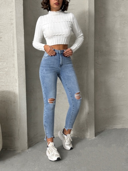 Blugi dama skinny cu fermoar la glezna+ curea