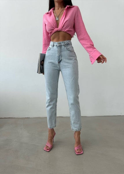 Blugi mom fit cu design simplu