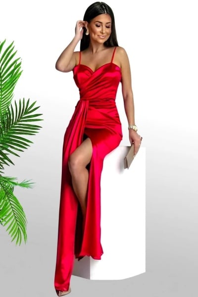 Rochie eleganta din satin lunga cu bretele