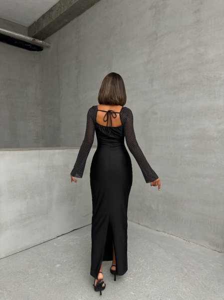 Rochie eleganta lunga cu aplicatii din strasuri
