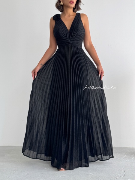 Rochie eleganta lunga plisata cu insertii sclipitoare