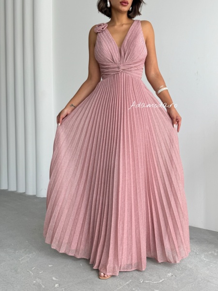Rochie eleganta lunga plisata cu insertii sclipitoare