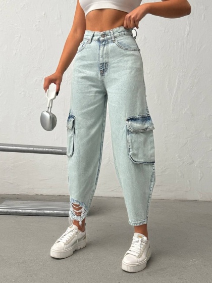 Blugi balon fit cu design rupt