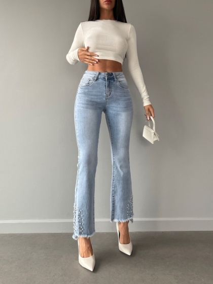 Blugi dama evazati cu perle - Img 5