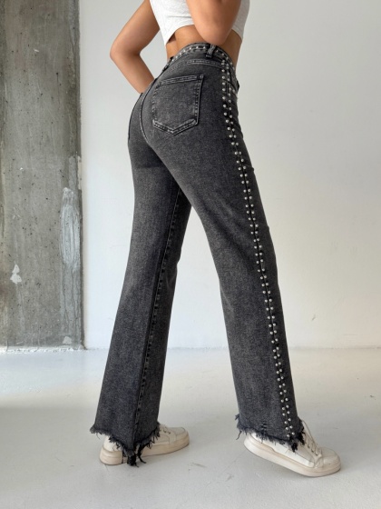 Blugi evazati elastici accesorizati cu tinte - Img 2