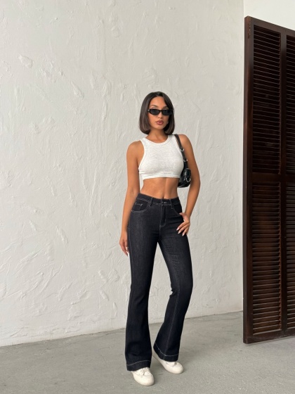 Blugi evazati elastici cu detaliu cusaturi - Img 5