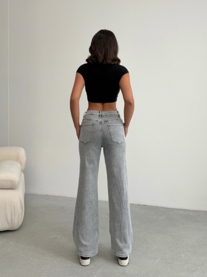 Blugi evazati elastici cu rupturi si design stele - Img 2