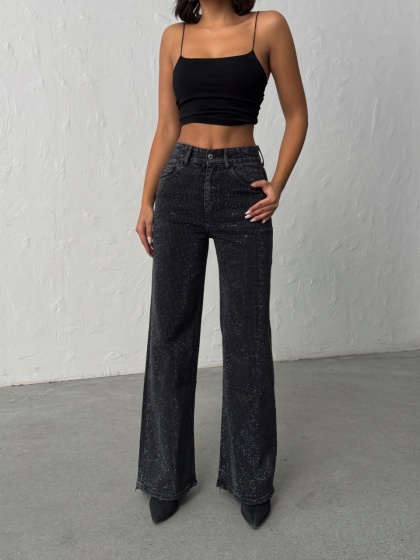 Blugi evazati elastici cu strasuri - Img 4