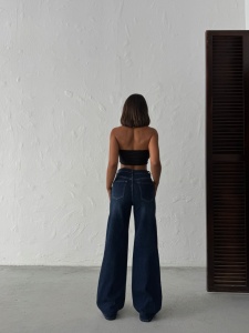 Blugi evazati elastici cu talie inalta si design asimetric - Img 2