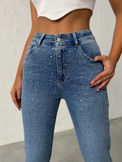 Blugi mom fit elastici cu aplicatii din strasuri - Img 5