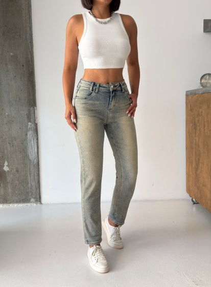 Blugi Mom Fit elastici cu aspect vintage - Img 2