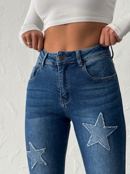 Blugi mom fit elastici cu design cu stele - Img 4