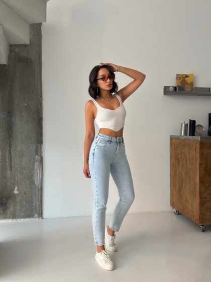 Blugi skinny elastici cu aplicatii din strasuri - Img 7