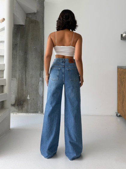Blugi wide leg cu abraziuni pe lateral - Img 5