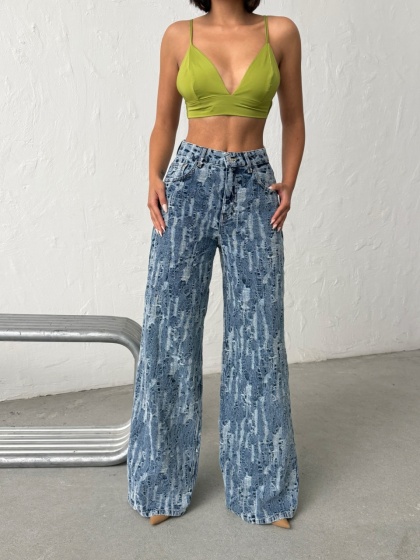 Blugi wide leg cu aspect vintage - Img 2