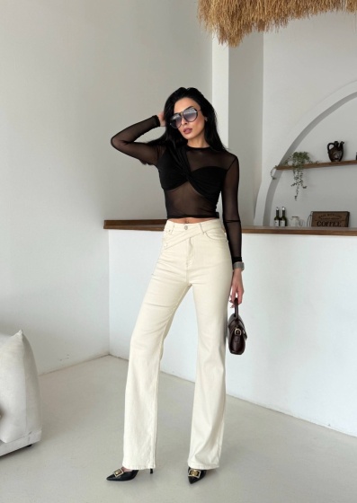 Blugi wide leg cu betelie petrecuta - Img 3