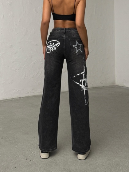 Blugi wide leg cu design animat - Img 2