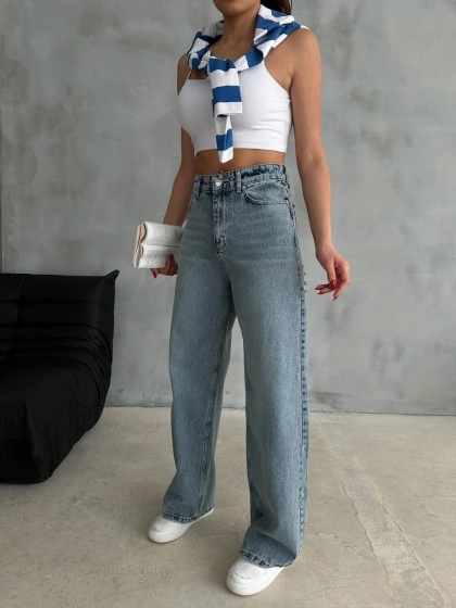 Blugi wide leg cu design rupt la spate - Img 2