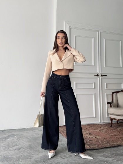 Blugi wide leg cu dunga pe mijloc - Img 3