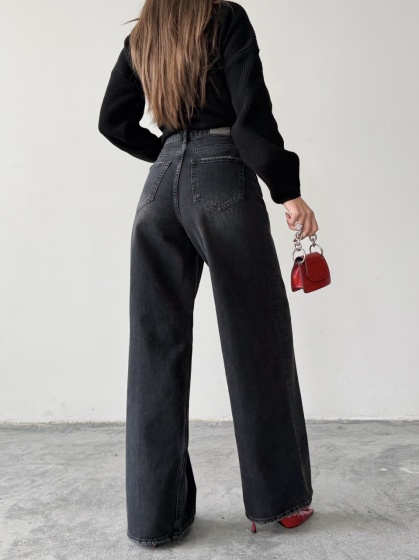 Blugi wide leg cu dunga pe mijloc - Img 6